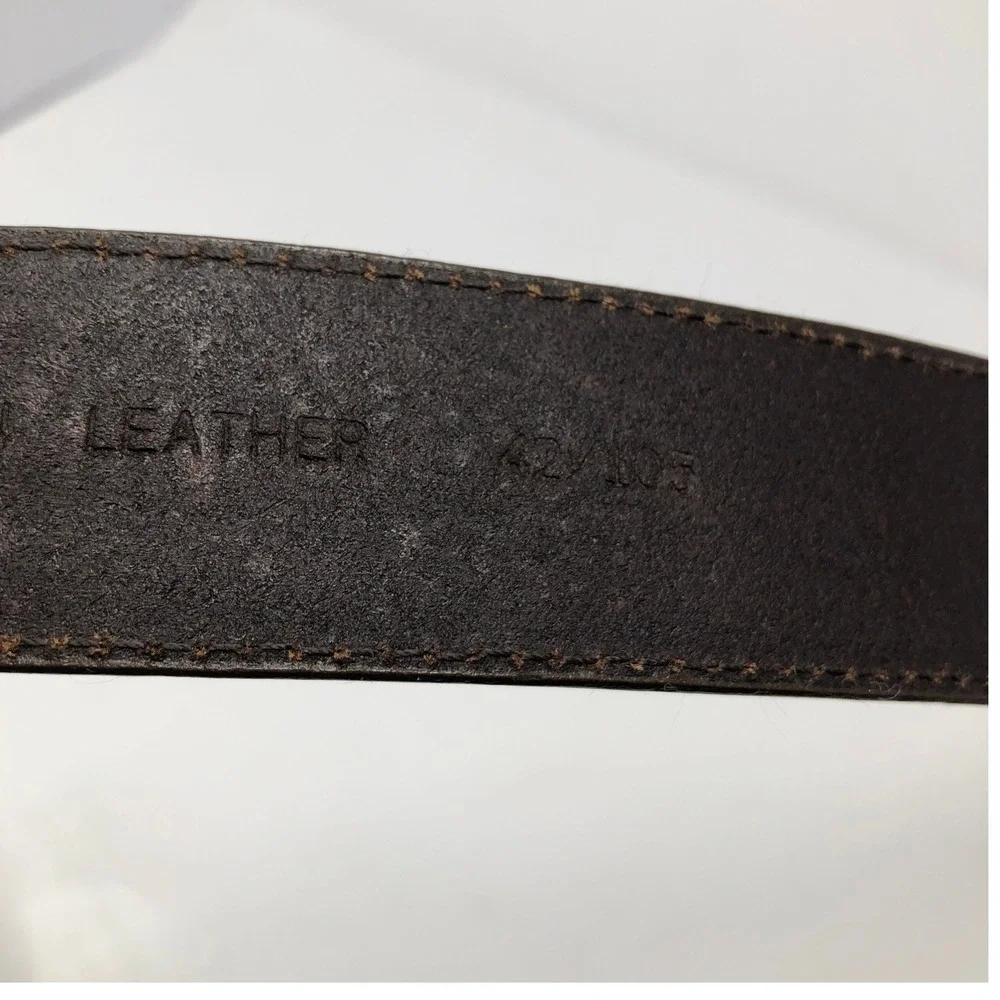 Woolrich Mens Brown Leather Belt 42 Italian Leather Woven Center Strip